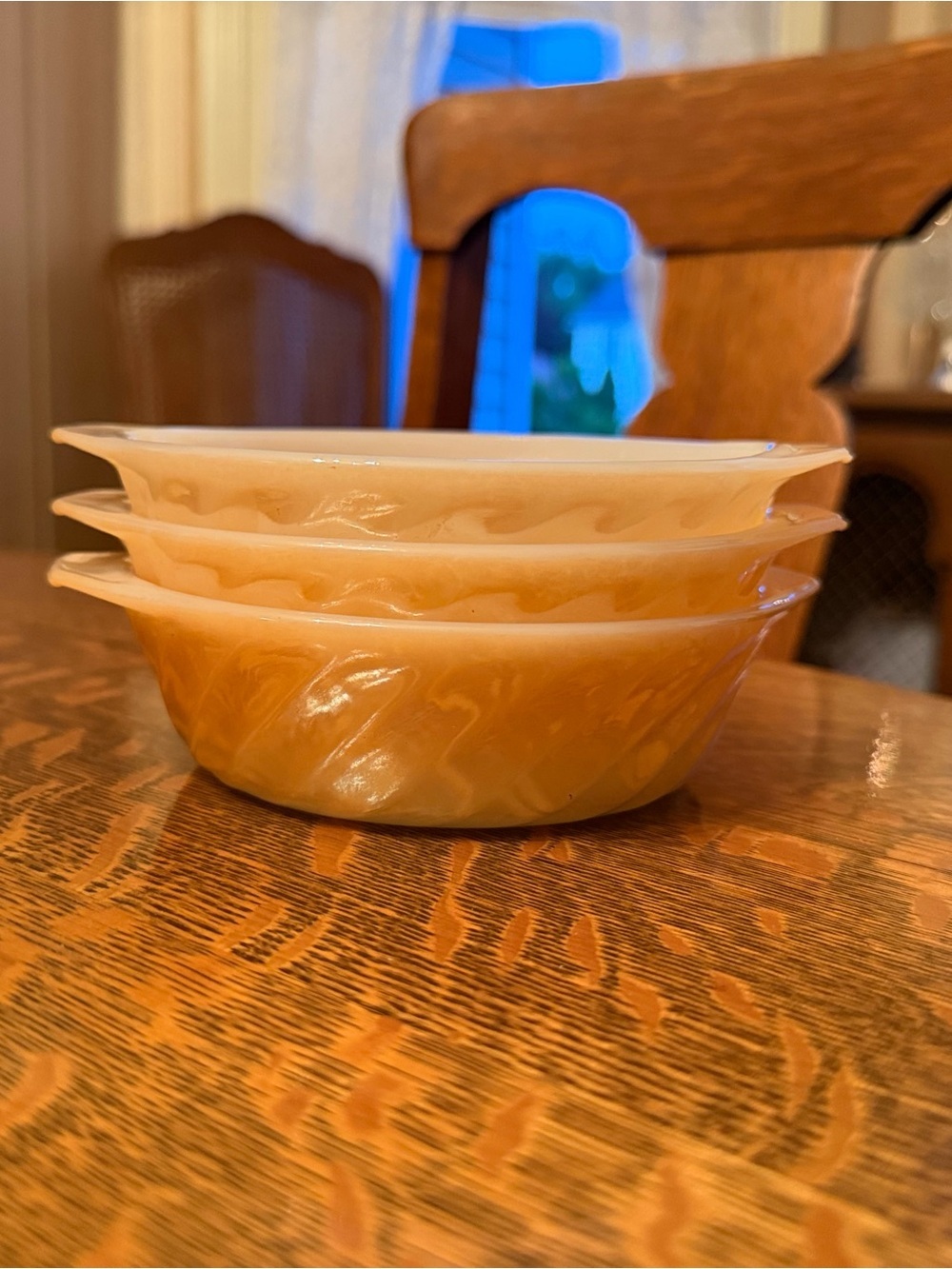 Vintage Anchor Hocking Fire-King Peach Lustre Swirl Bowls Set of 3 MCM